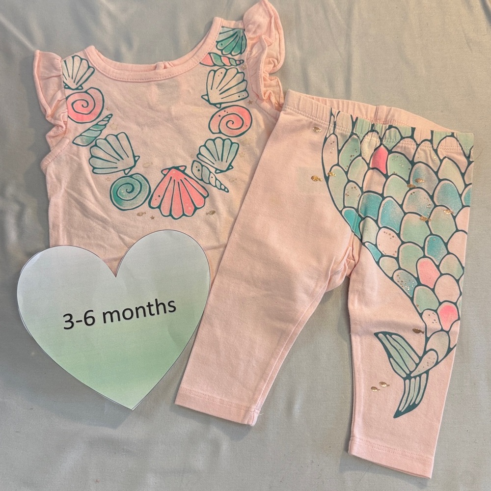 GAP - 3-6M - Pink Seashell and Mermaid Toddler Outfit